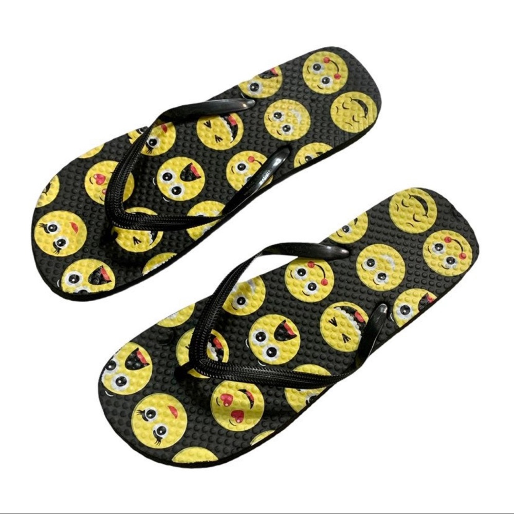 Emoji Women’s Black Foam Thong Flip Flop Sandals NWOT